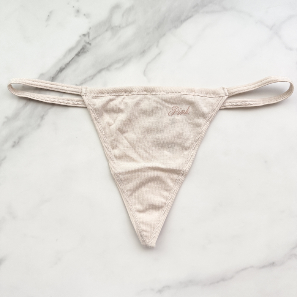 NWT PINK VICTORIA'S SECRET COTTON SMOOTH V-STRING THONG PANTY IN MARZIPAN